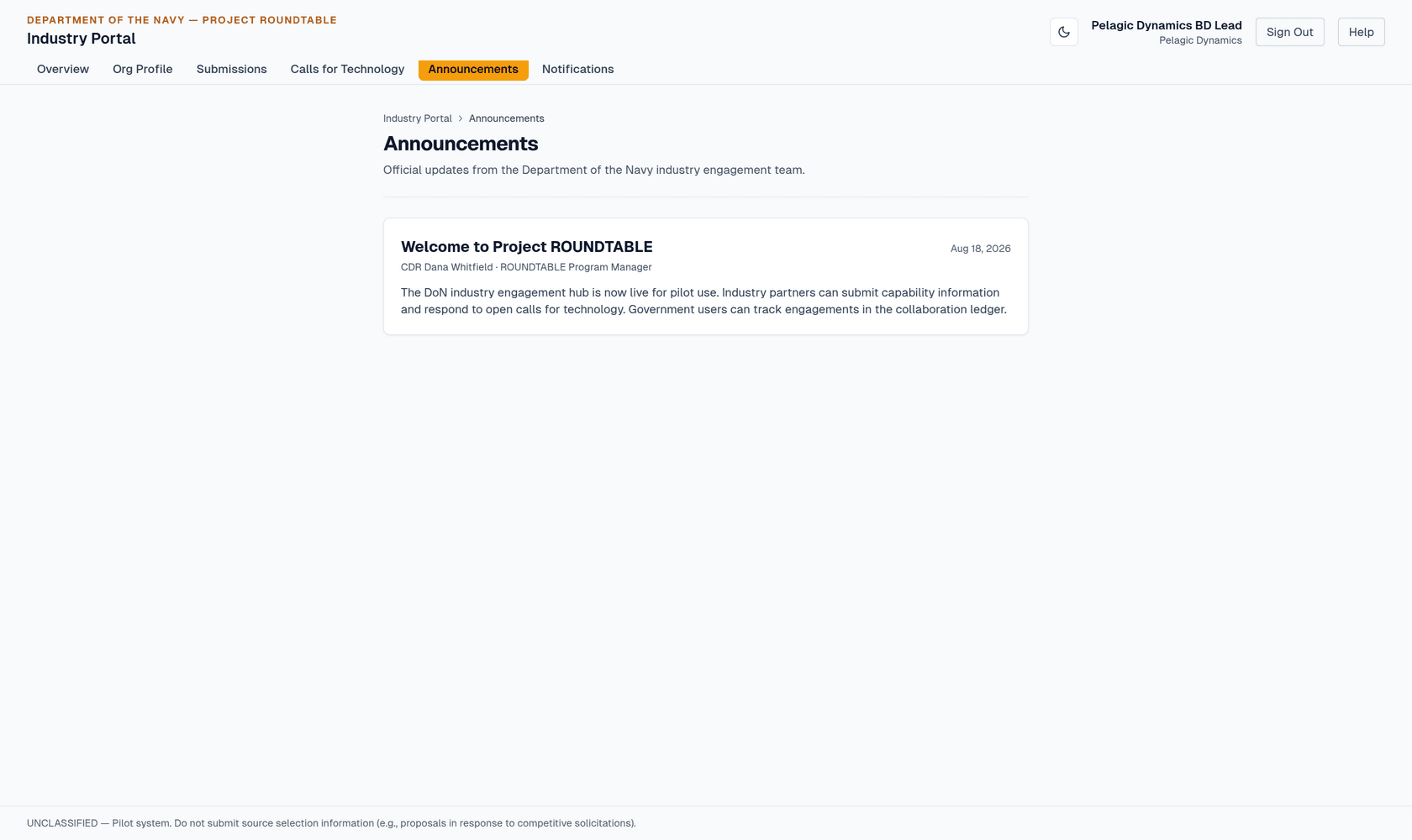 Industry announcements