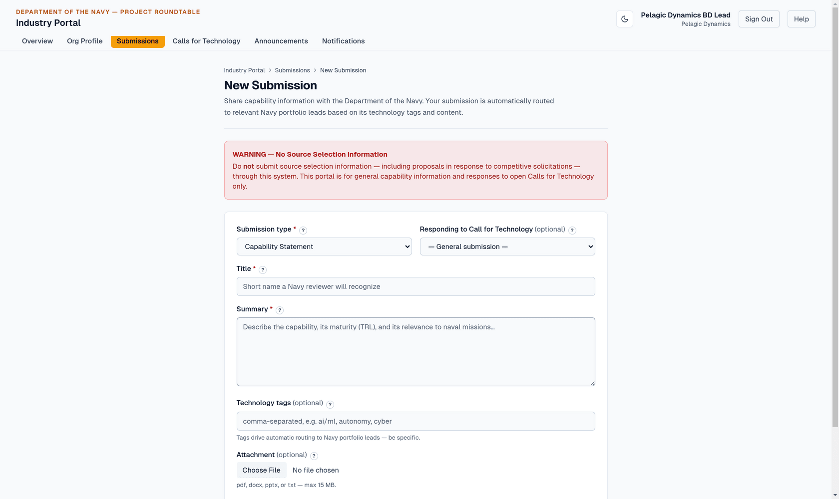 New Submission form