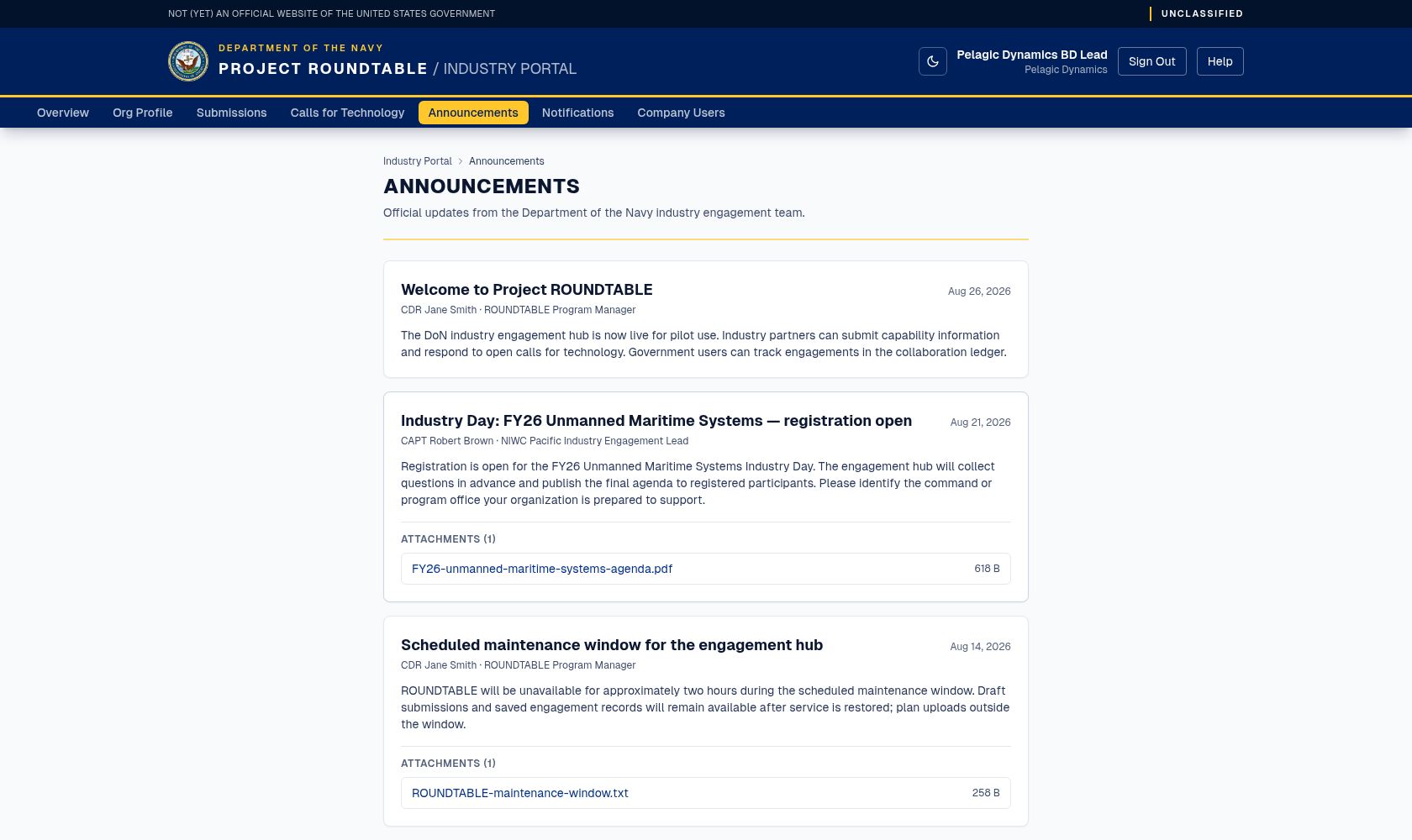 Industry announcements