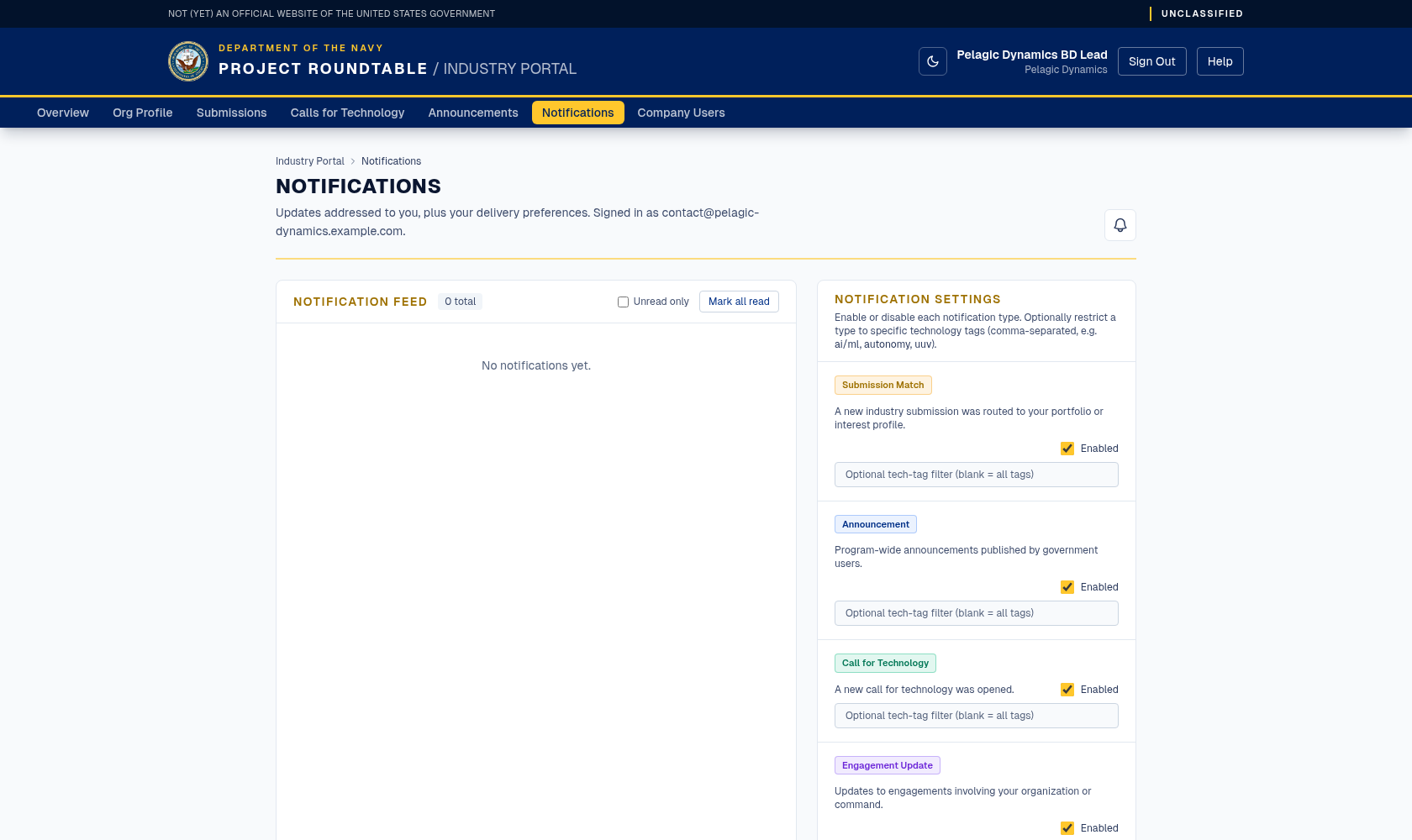 Industry notifications
