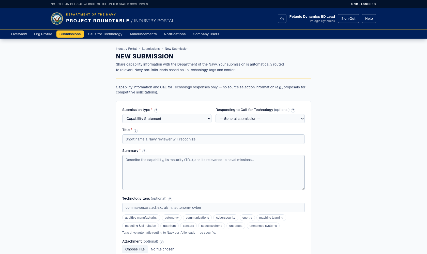 New Submission form