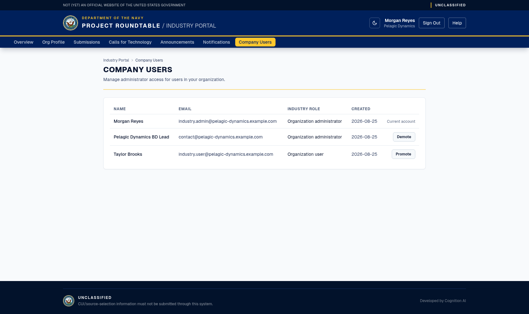 Company Users page